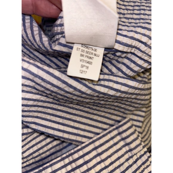 Banana Republic Seersucker Mens Sz L Standard Fit Blue Stripe Short Sleeve Shirt - Picture 7 of 7